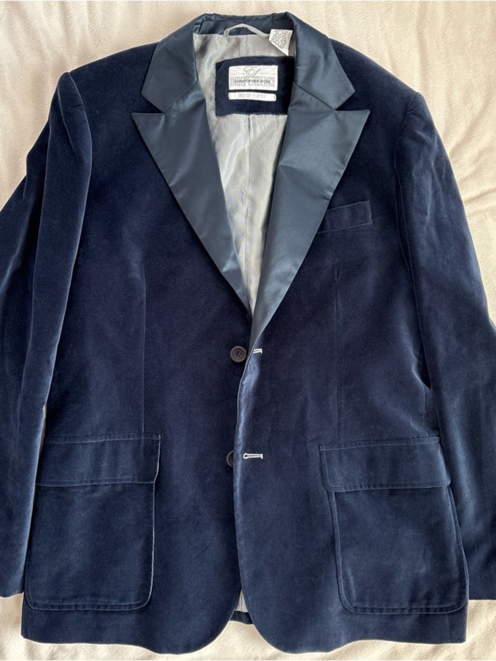 English Laundry Christopher Wicks Navy Velvet Blazer Mens Large Embroidered Back